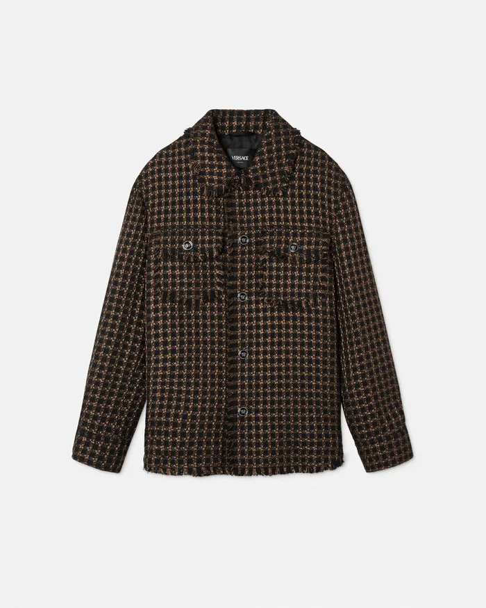 Versace Jackets and Coats Men Tweed Overshirt Brown