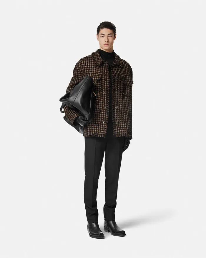 Versace Jackets and Coats Men Tweed Overshirt Brown