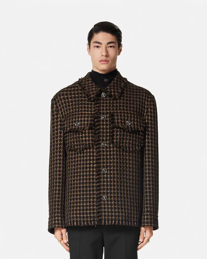 Versace Jackets and Coats Men Tweed Overshirt Brown