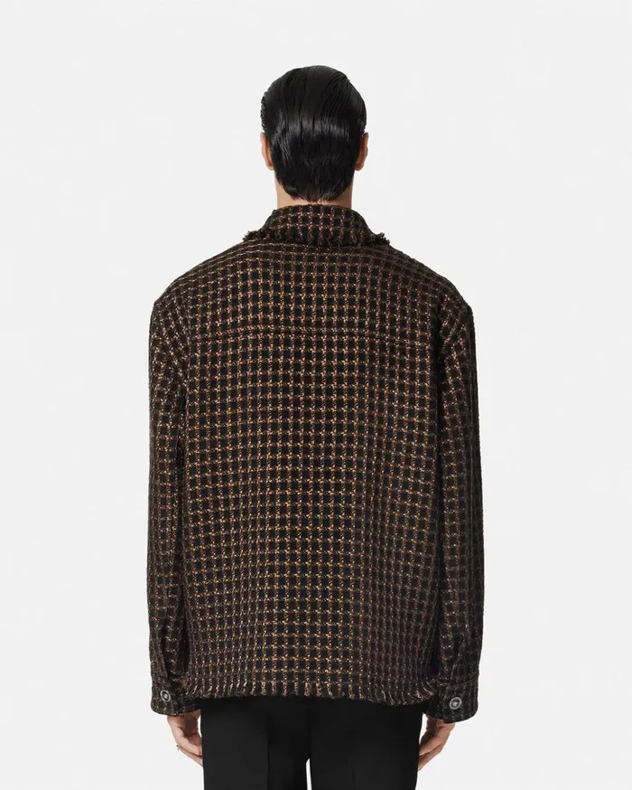 Versace Jackets and Coats Men Tweed Overshirt Brown