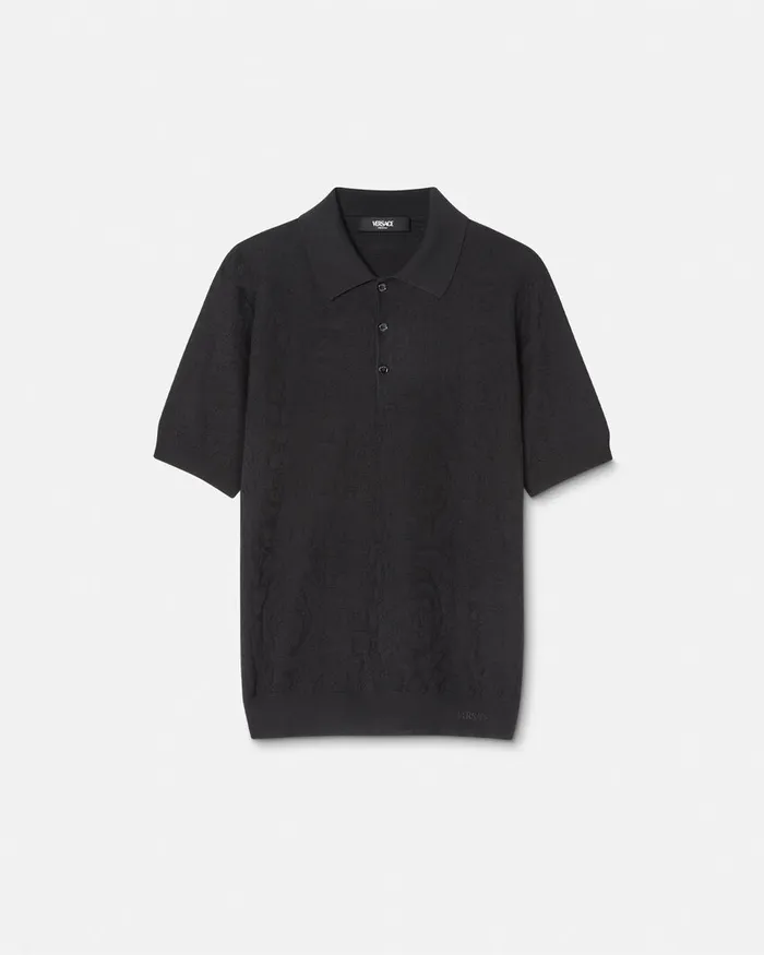 Versace Knitwear Men Barocco Knit Polo Shirt Black