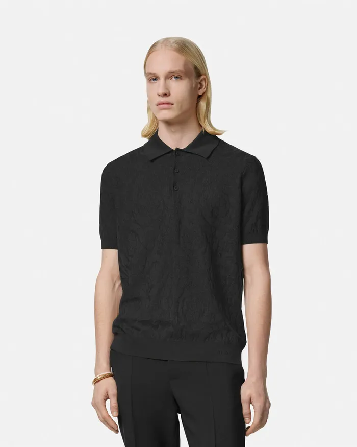 Versace Knitwear Men Barocco Knit Polo Shirt Black