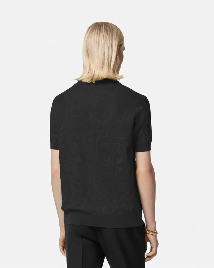 Versace Knitwear Men Barocco Knit Polo Shirt Black