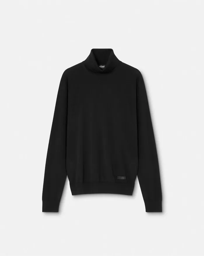 Versace Knitwear Men SilkBlend Knit Turtleneck Sweater Black