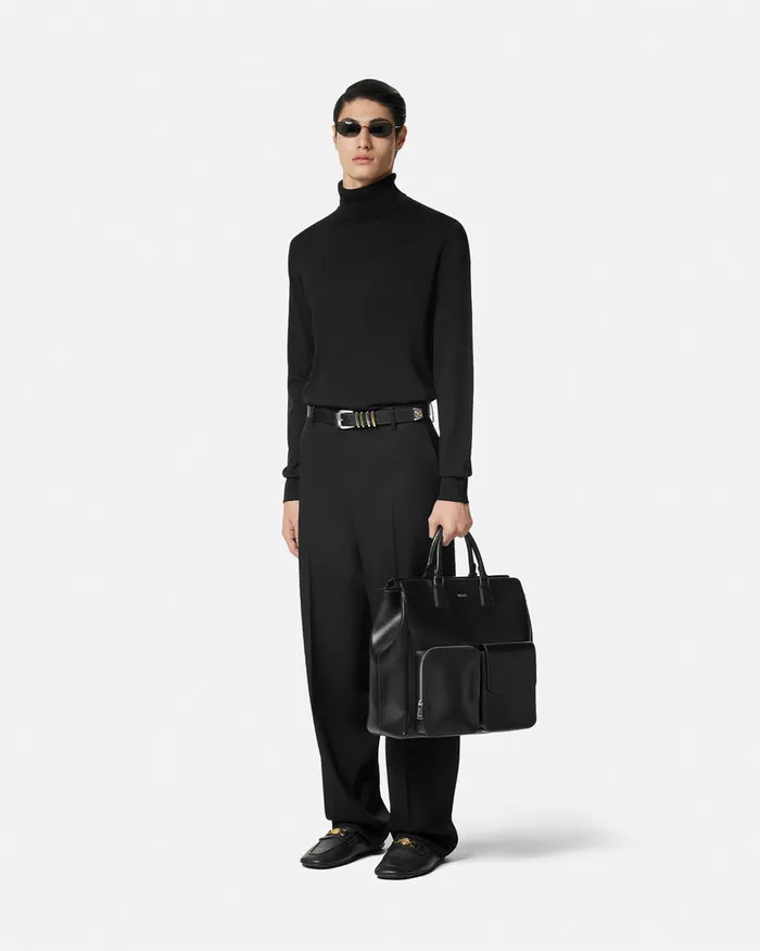 Versace Knitwear Men SilkBlend Knit Turtleneck Sweater Black