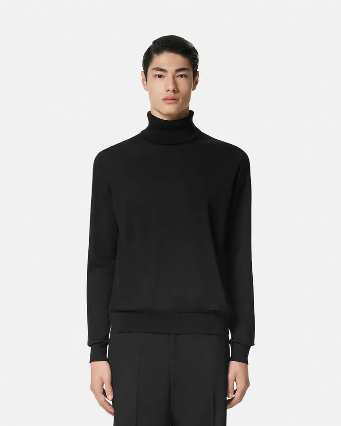 Versace Knitwear Men SilkBlend Knit Turtleneck Sweater Black