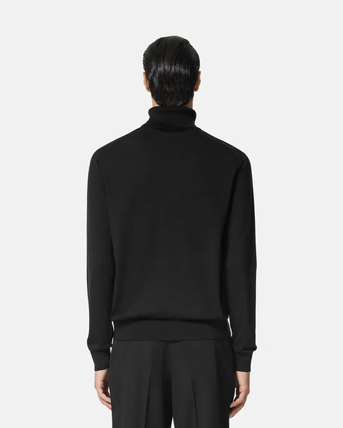 Versace Knitwear Men SilkBlend Knit Turtleneck Sweater Black