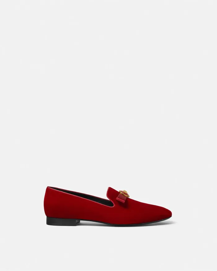 Versace Loafers and Flats Women Gianni Ribbon Velvet Slippers Red