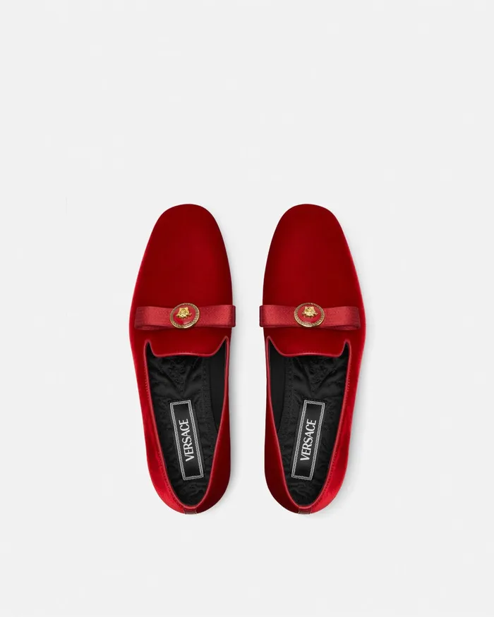 Versace Loafers and Flats Women Gianni Ribbon Velvet Slippers Red