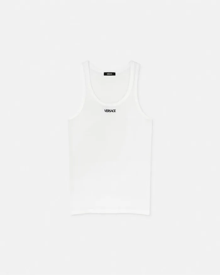 Versace Loungewear and Pajamas Men Logo Ribbed Tank Top White