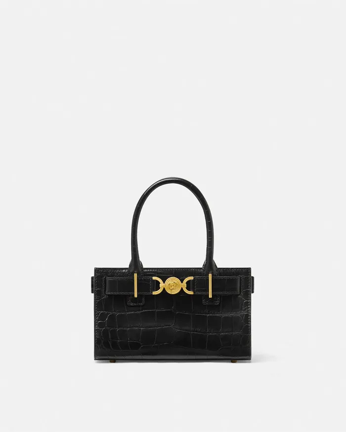 Versace Medusa 03995 Women CrocEffect Medusa 03995 Small Tote Bag Blackgold