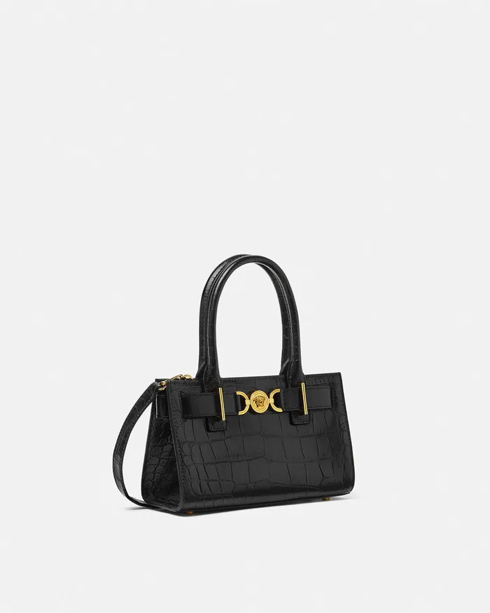 Versace Medusa 03995 Women CrocEffect Medusa 03995 Small Tote Bag Blackgold