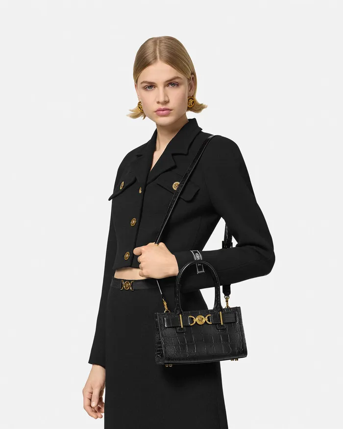 Versace Medusa 03995 Women CrocEffect Medusa 03995 Small Tote Bag Blackgold