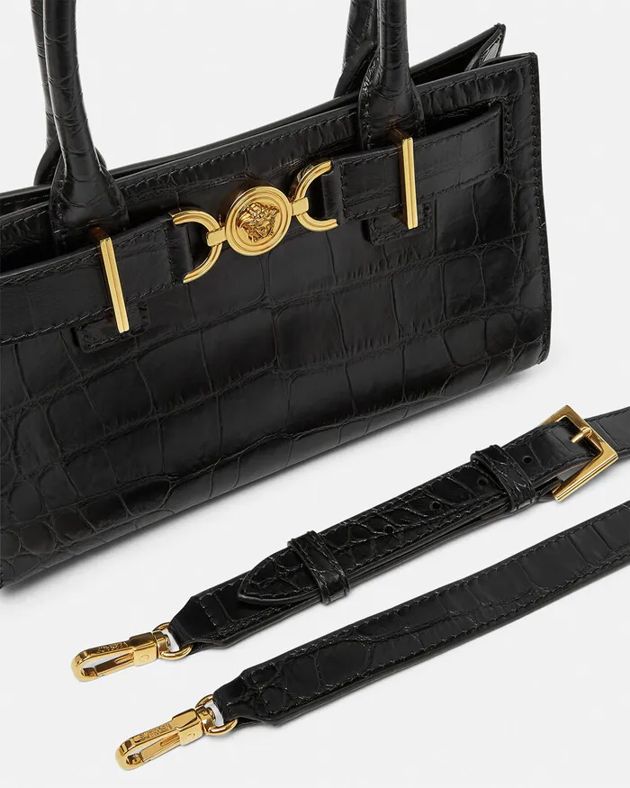 Versace Medusa 03995 Women CrocEffect Medusa 03995 Small Tote Bag Blackgold