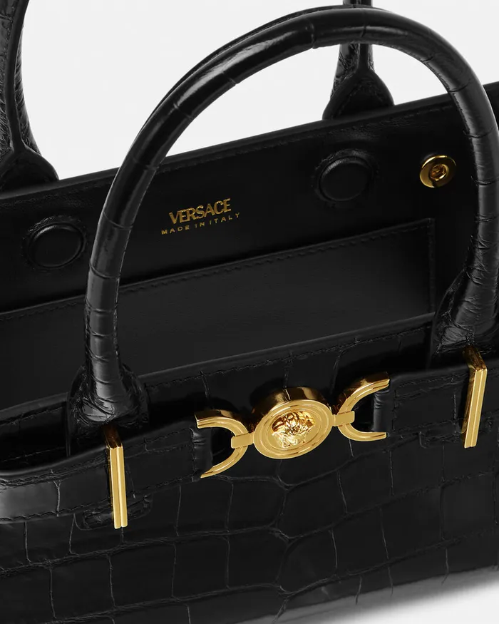 Versace Medusa 03995 Women CrocEffect Medusa 03995 Small Tote Bag Blackgold