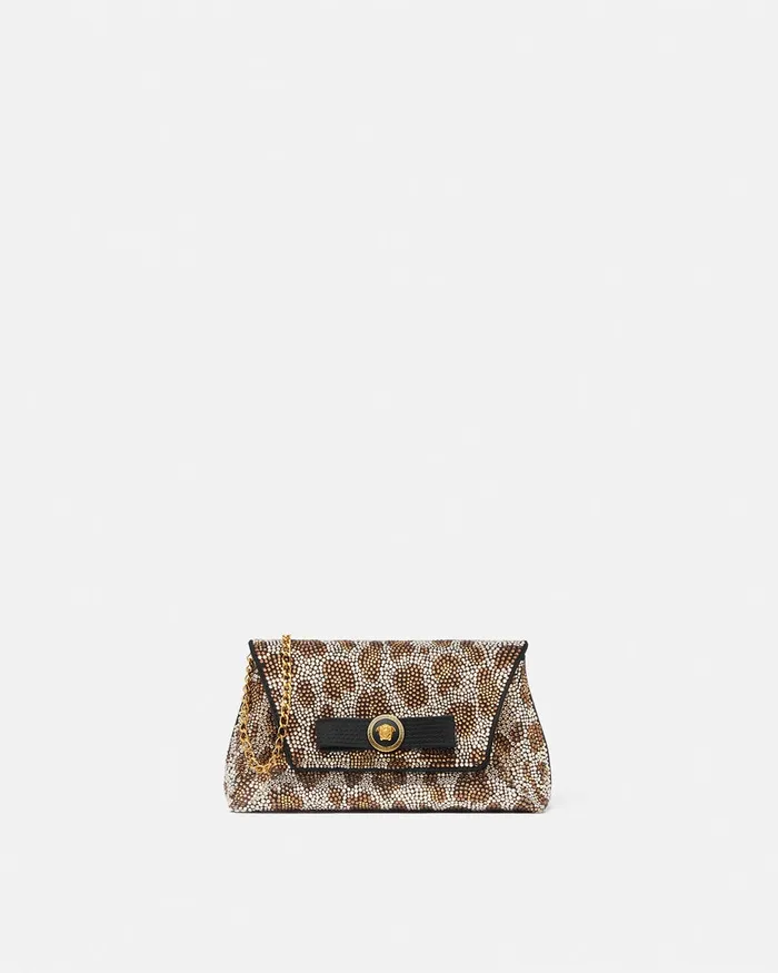 Versace Mini Bags and Clutches Women Crystal Leopard Gianni Ribbon Clutch Blackgold