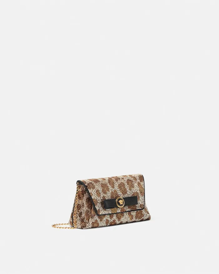 Versace Mini Bags and Clutches Women Crystal Leopard Gianni Ribbon Clutch Blackgold