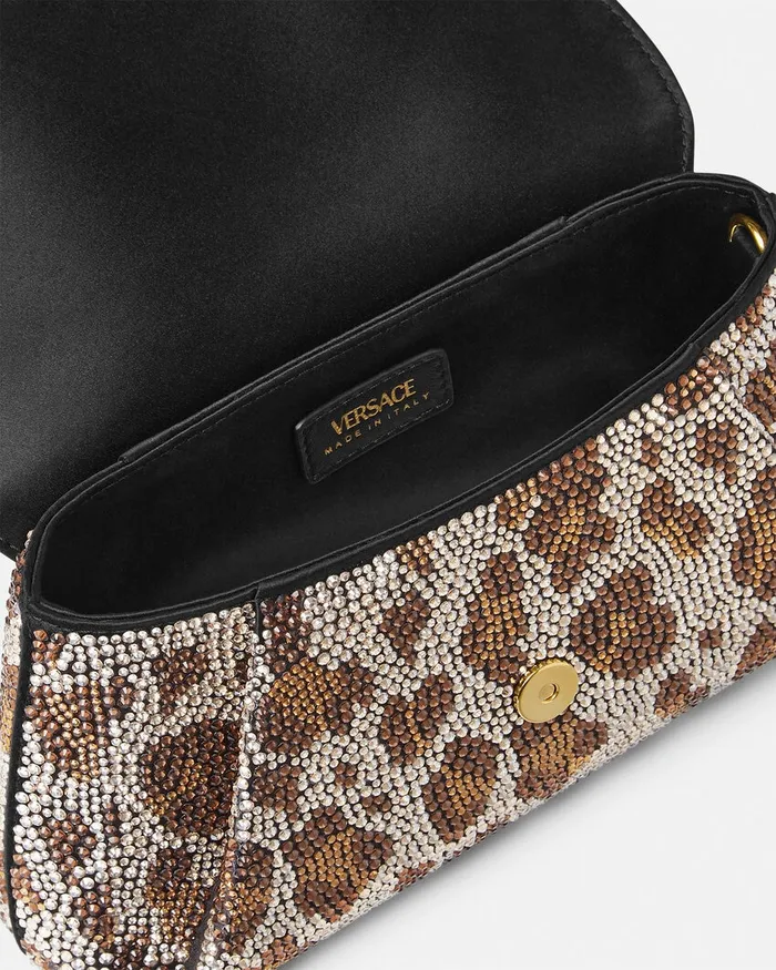 Versace Mini Bags and Clutches Women Crystal Leopard Gianni Ribbon Clutch Blackgold