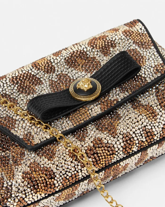 Versace Mini Bags and Clutches Women Crystal Leopard Gianni Ribbon Clutch Blackgold