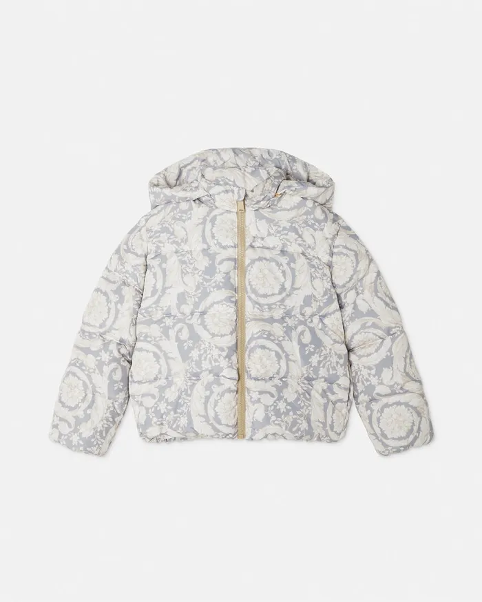 Versace Outerwear Kids Barocco Puffer Jacket Gray