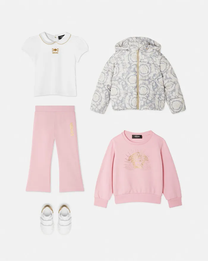 Versace Outerwear Kids Barocco Puffer Jacket Gray