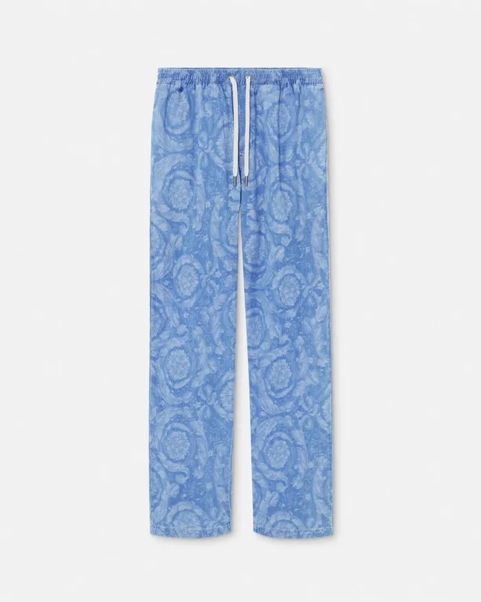 Versace Pants and Shorts Men Barocco Chambray Denim Pants Blue