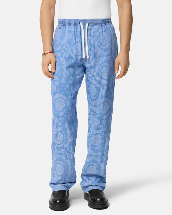 Versace Pants and Shorts Men Barocco Chambray Denim Pants Blue