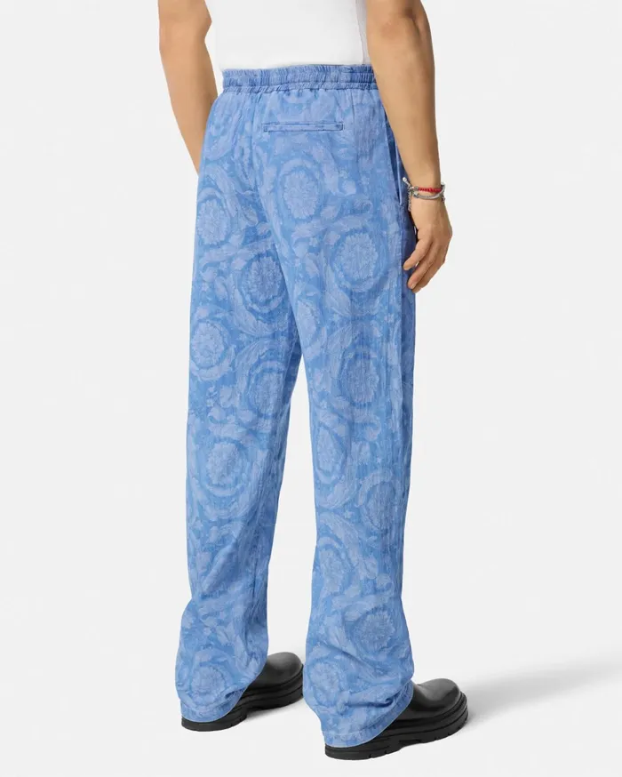 Versace Pants and Shorts Men Barocco Chambray Denim Pants Blue