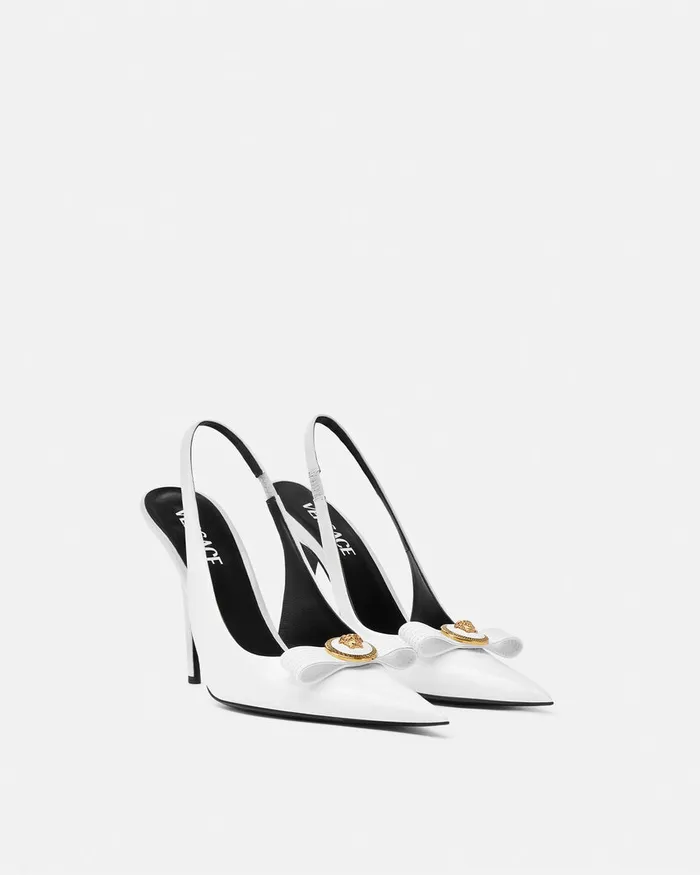 Versace Pumps and Slingbacks Women Gianni Ribbon Slingback Pumps 110 Mm White