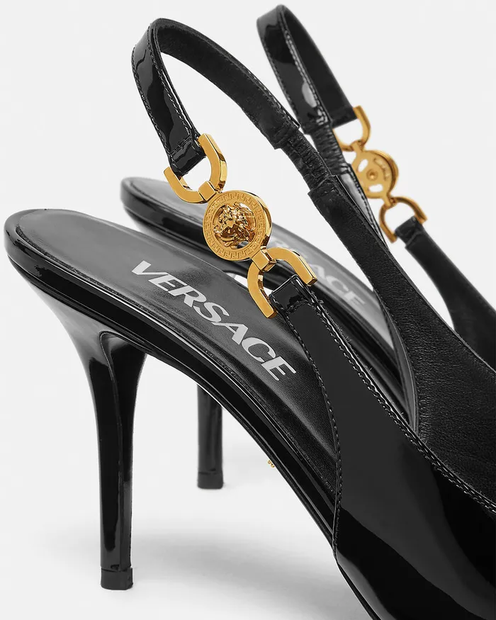Versace Pumps and Slingbacks Women Medusa 03995 Slingback Pumps 85 Mm Blackgold