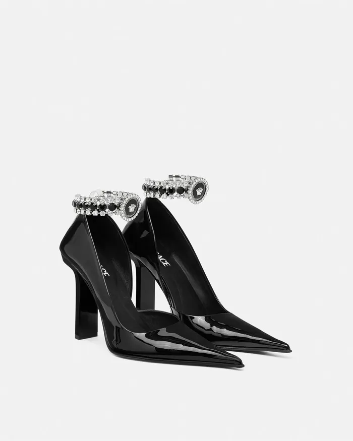 Versace Pumps and Slingbacks Women Slice Patent Pumps 105 Mm Blacksilver
