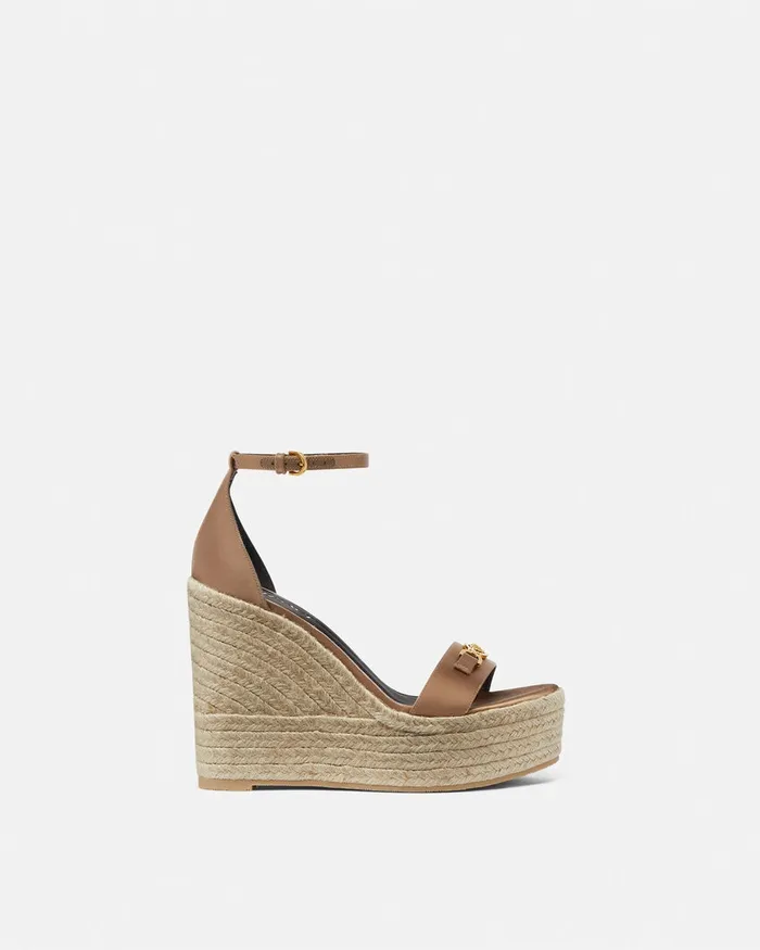 Versace Sandals Women Medusa 03995 Satin Wedge Sandals 120 Mm Beige