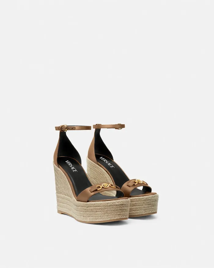 Versace Sandals Women Medusa 03995 Satin Wedge Sandals 120 Mm Beige