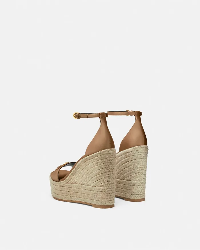 Versace Sandals Women Medusa 03995 Satin Wedge Sandals 120 Mm Beige
