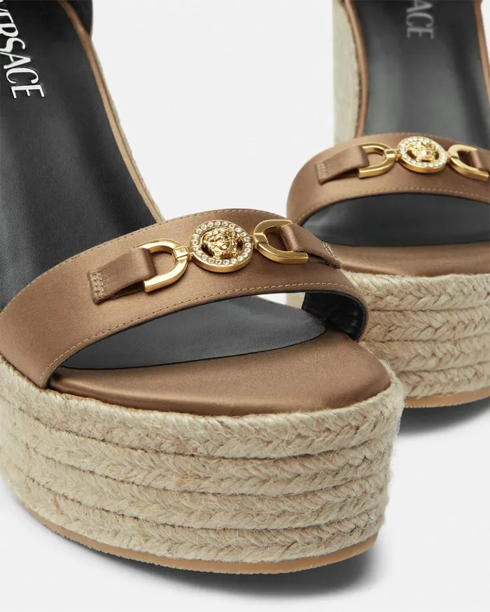 Versace Sandals Women Medusa 03995 Satin Wedge Sandals 120 Mm Beige