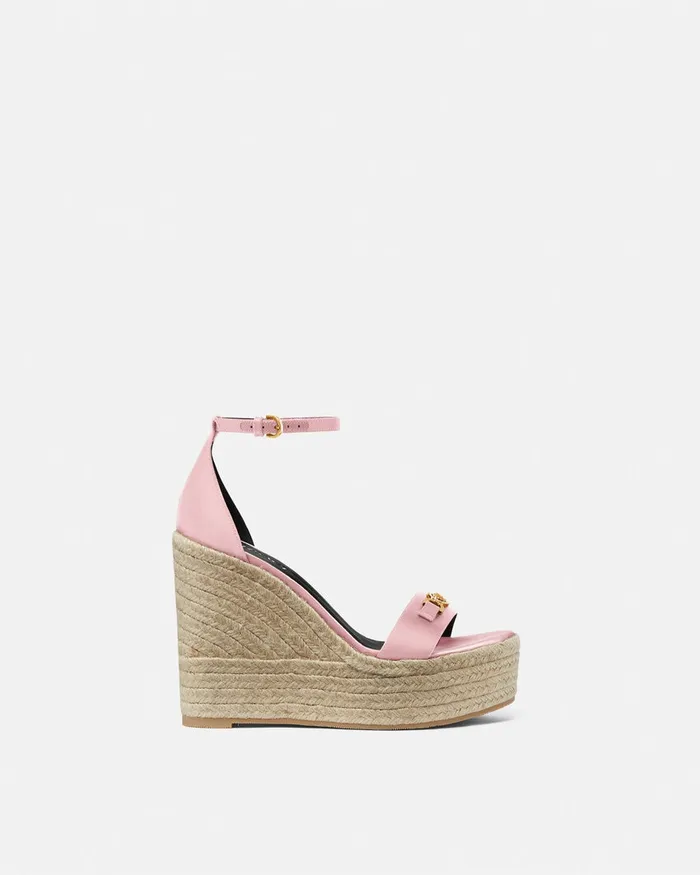 Versace Sandals Women Medusa 03995 Satin Wedge Sandals 120 Mm Pink