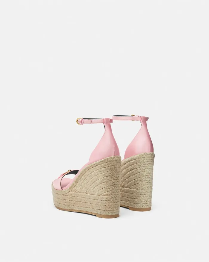 Versace Sandals Women Medusa 03995 Satin Wedge Sandals 120 Mm Pink