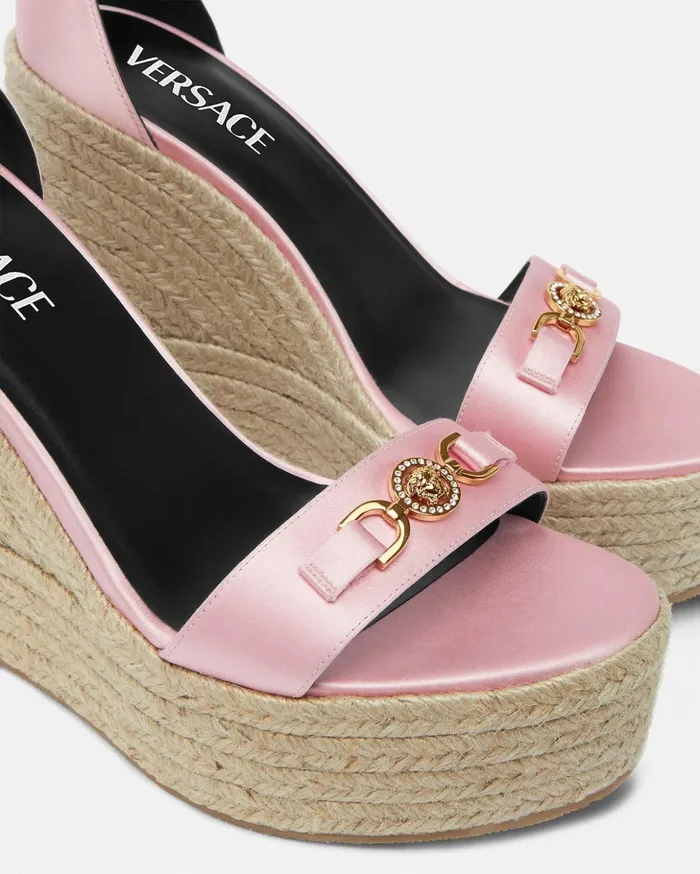 Versace Sandals Women Medusa 03995 Satin Wedge Sandals 120 Mm Pink