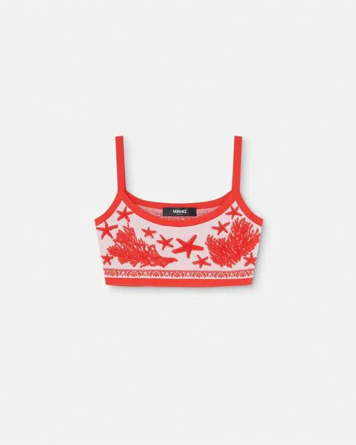 Versace Shirts and Tops Women Barocco Sea Knit Crop Top Light Pink