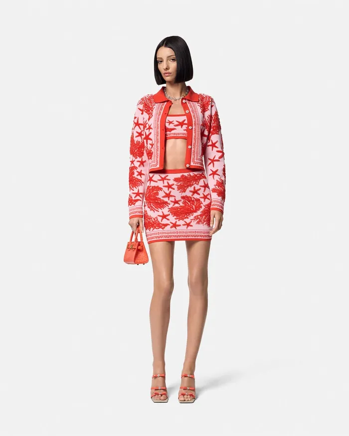 Versace Shirts and Tops Women Barocco Sea Knit Crop Top Light Pink