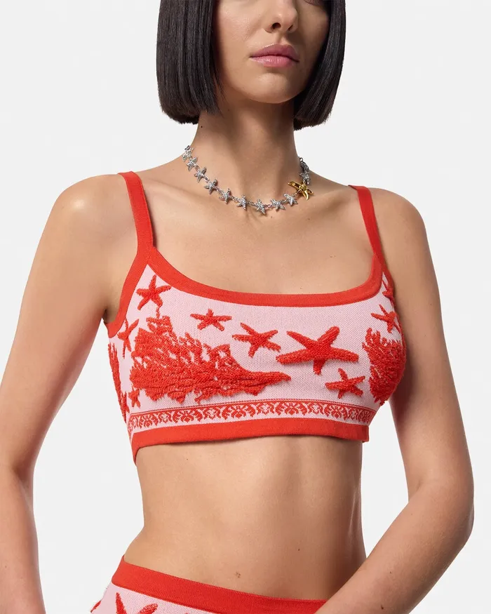 Versace Shirts and Tops Women Barocco Sea Knit Crop Top Light Pink