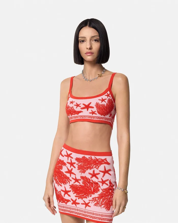 Versace Shirts and Tops Women Barocco Sea Knit Crop Top Light Pink