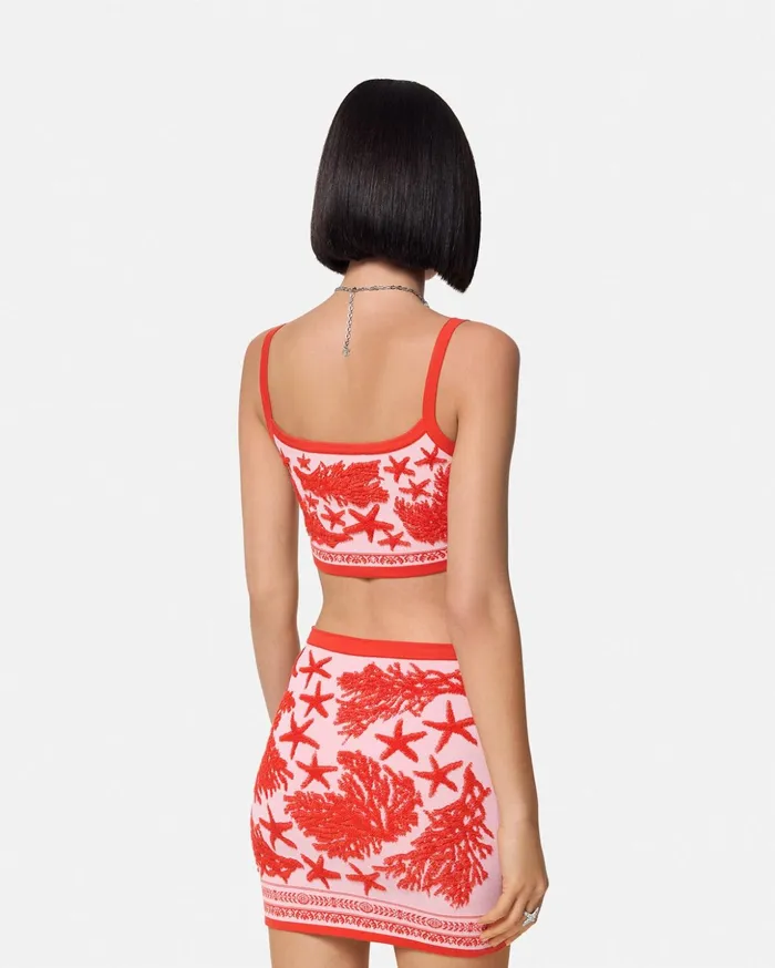 Versace Shirts and Tops Women Barocco Sea Knit Crop Top Light Pink