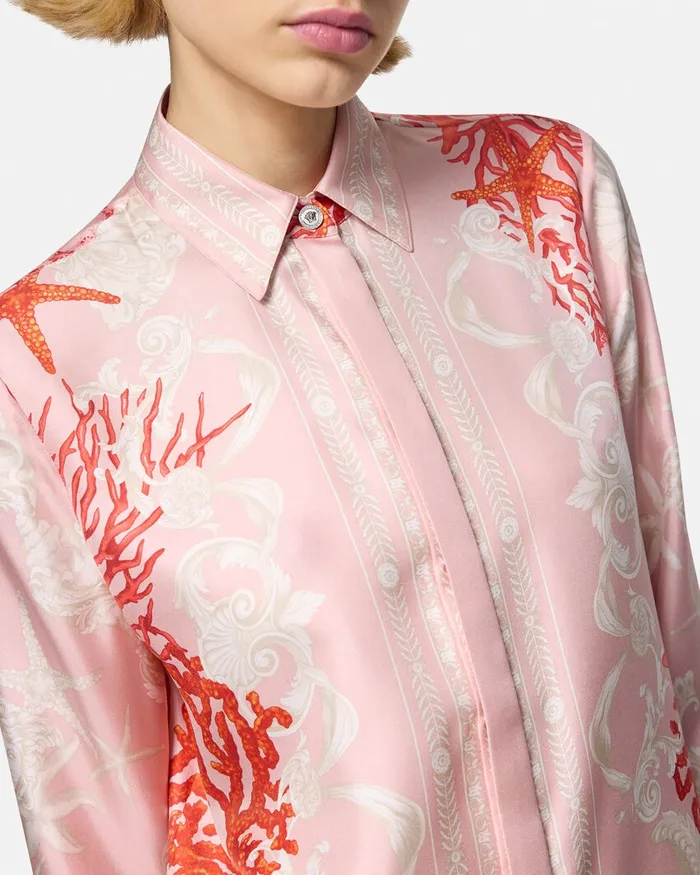 Versace Shirts and Tops Women Barocco Sea Silk Shirt Pinkprint