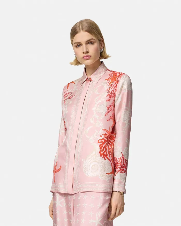Versace Shirts and Tops Women Barocco Sea Silk Shirt Pinkprint