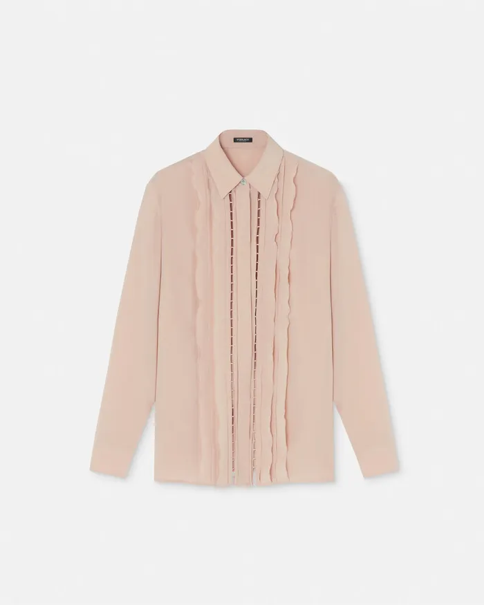 Versace Shirts and Tops Women Ruffled Silk Crpe Shirt Light Pink