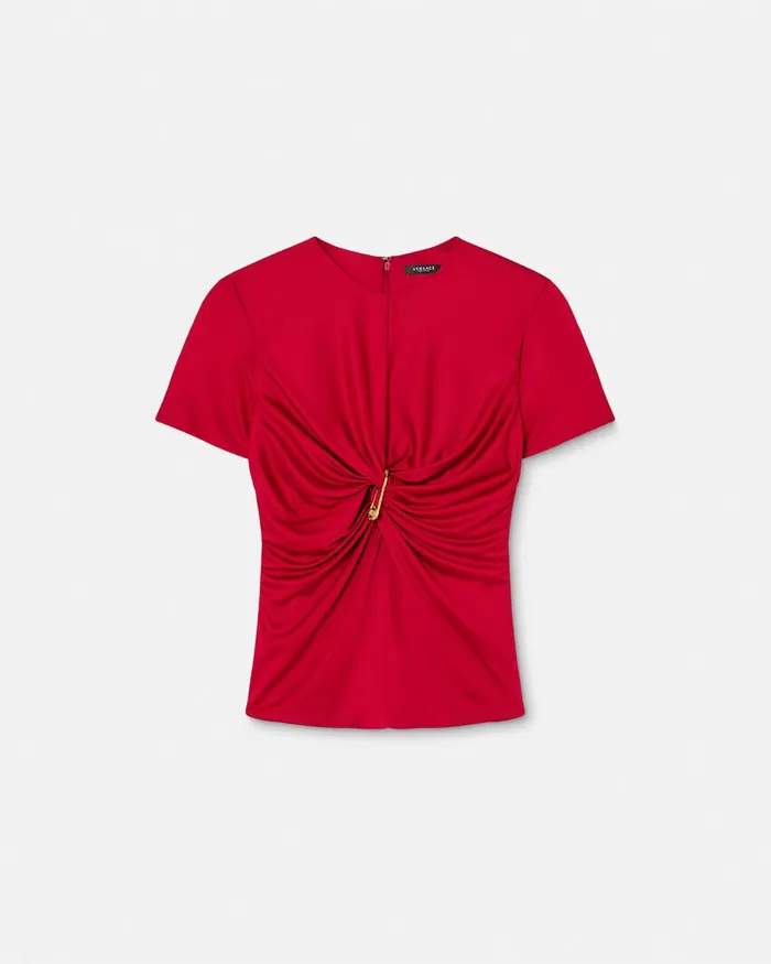 Versace Shirts and Tops Women Safety Pin Gathered Top Red