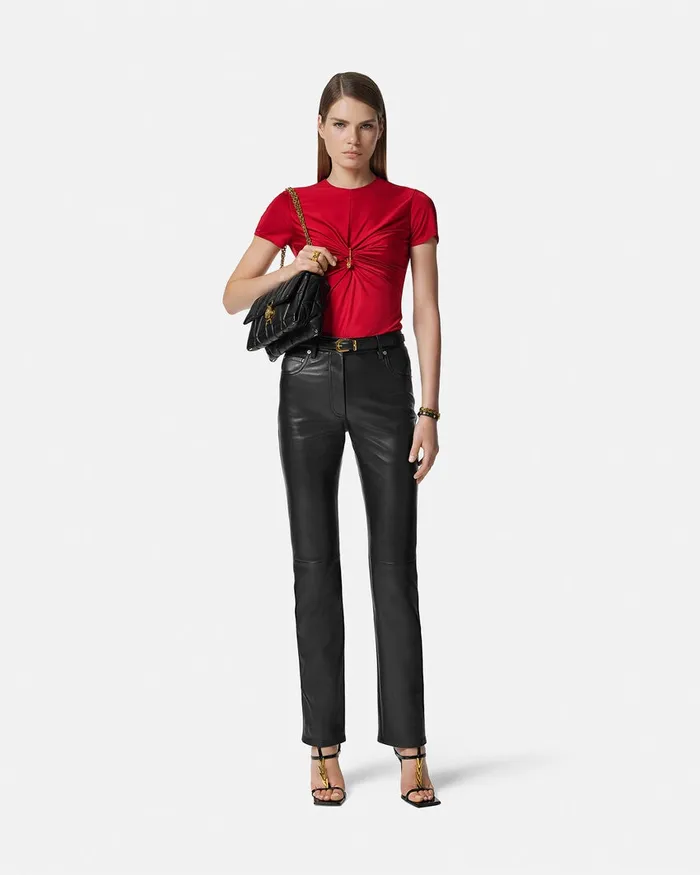 Versace Shirts and Tops Women Safety Pin Gathered Top Red