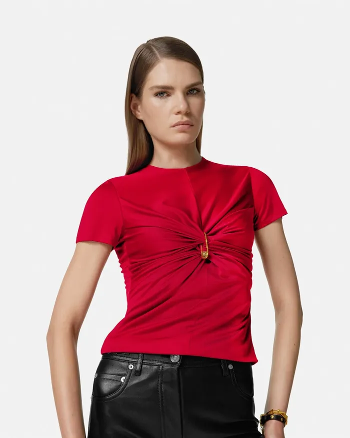 Versace Shirts and Tops Women Safety Pin Gathered Top Red