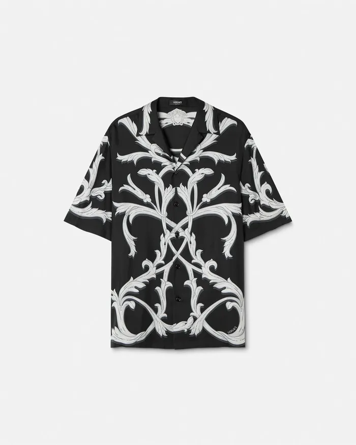 Versace Shirts Men Acanthus Leaves Silk Shirt Black